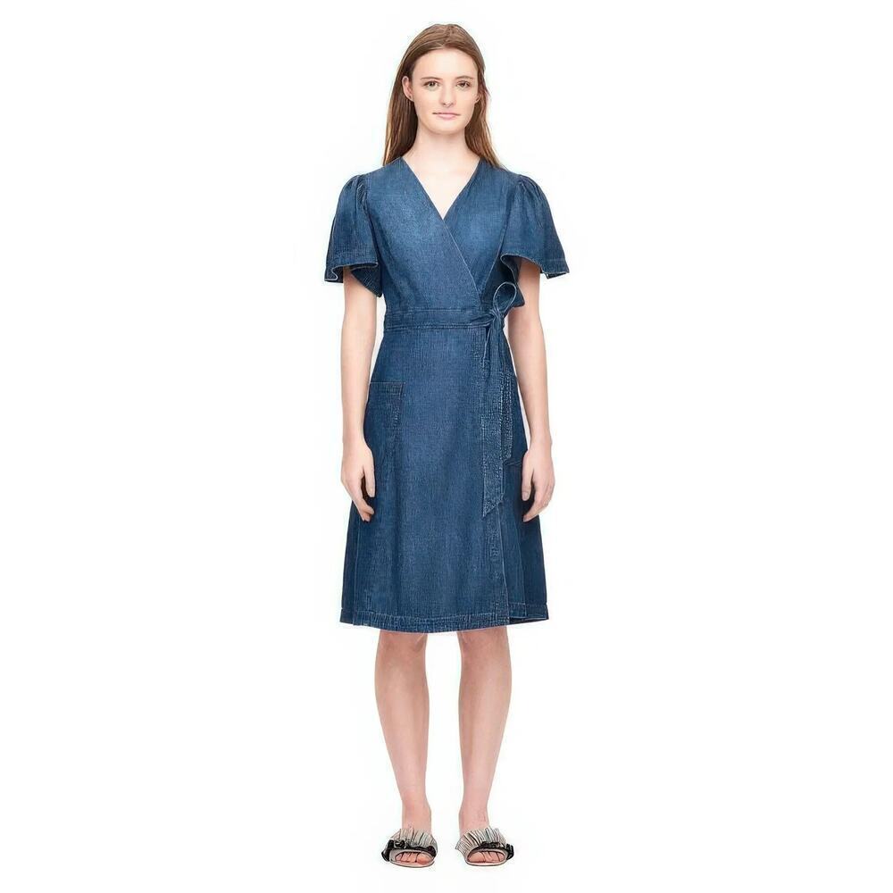 Rebecca Taylor Denim Wrap Midi Dress Puff Sleeve size XS